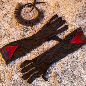 Halloween. lace gloves and cross choker .
